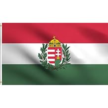 DMSE Hungary Hungarian Magyarorszag Crest Coat of Arms Flag 3X5 Ft Foot 100% Polyester 100D Flag UV Resistant (3' X 5' Ft Foot)