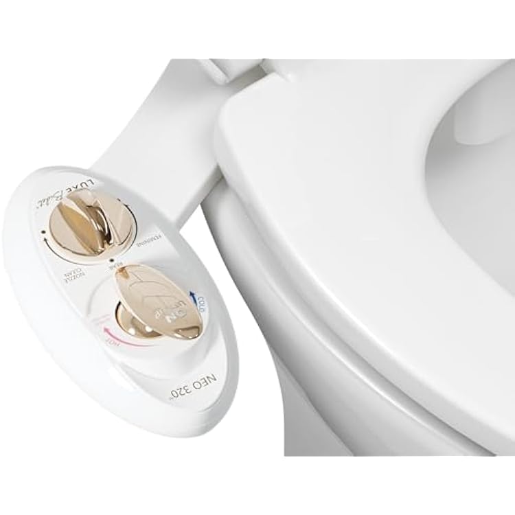 LUXE Bidet NEO 320 - Warm Water, Dual Nozzle, Self-Cleaning, Non-Electric Bidet Attachment for Toilet Seat, Adjustable Water Pressure, Rear & Feminine Wash Gold
