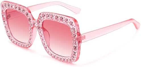 MEETSUN Elton Square Rhinestone Sunglasses | Oversized Bling for Women with Diamond Frames | 70s Retro for Beach & Disco