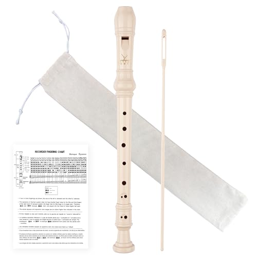 Soprano Recorder 8-Hole Instrument for Beginners Kids Students, Baroque Style C Key Flute with Cleaning Rod & acking Bag for Education & Entertainment - Beige