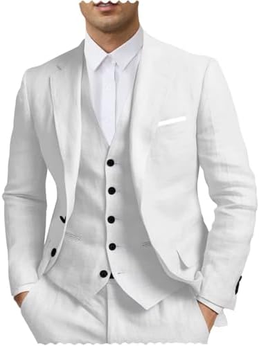 SHUZHXLZANGY Mens Linen Suits for Men 3 Piece Suit Regular Fit Linen Suit Men Summer Beach Wedding Suits