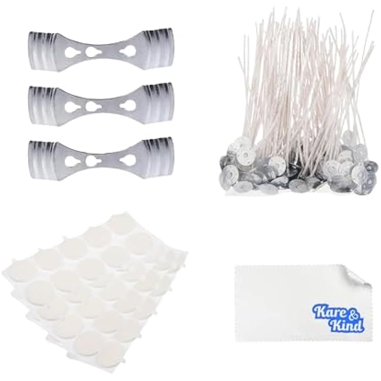 Candle Wick Bundle: 50 Candle Wicks, 50 Stickers and 3 Wick Holders - Easy Positioning - Wicks Coated With Natural Soy Wax, Cotton Threads Woven with Paper - Contains No Lead, Zinc or Other Metals