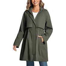 Trench Jackets for Women Lightweight Waterproof Detachable Hood Coat Windbreaker Long Sleeve Raincoats with Belt