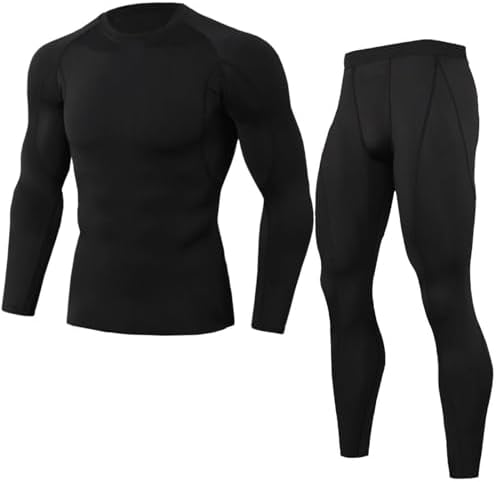 OEBLD Men's Workout Compression Clothes Long Sleeve Compression Shirts and Pants Thermal Base Layer Set