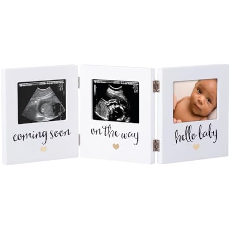 Pearhead Triple Sonogram Keepsake Photo Frame, Gender Neutral Ultrasound Keepsake, Ideal Pregnancy Gift For First Time Moms, Baby Shower and Nursery Decor, 3.5x2.5 Photo Insert, White