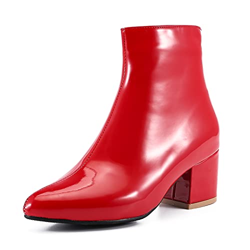 LIURUIJIA Womens Pointed Toe Ankle Boots Mid Chunky Heel Side Zipper Lined Fall Winter Fashion Boots