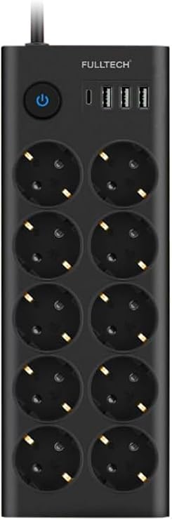 NeKuBa Type-C Port Girişli Akım Korumalı 10'lu Priz, 3 USB, 1 Type-C Giriş, Isıya Dayanıklı, Grup Priz, Çoklu Uzatma Kablo, Siyah, 1.4 Metre