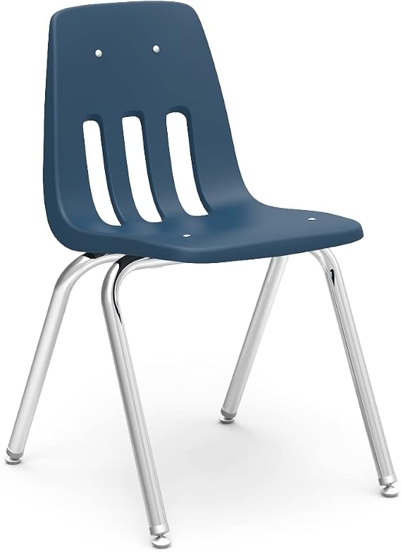 Virco 9018 School Chair, 18" Seat Height for Students 5th Grade - Adult, Ideal for Classrooms and Institutions, Stackable Chrome Frame - Navy (80 Chairs)