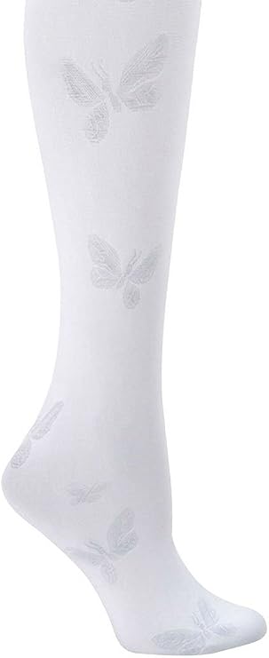 Nurse Mates Women's Butterfly Trouser Socks | 11mm Hg Compression | Comfort Support | 1 Pair | White