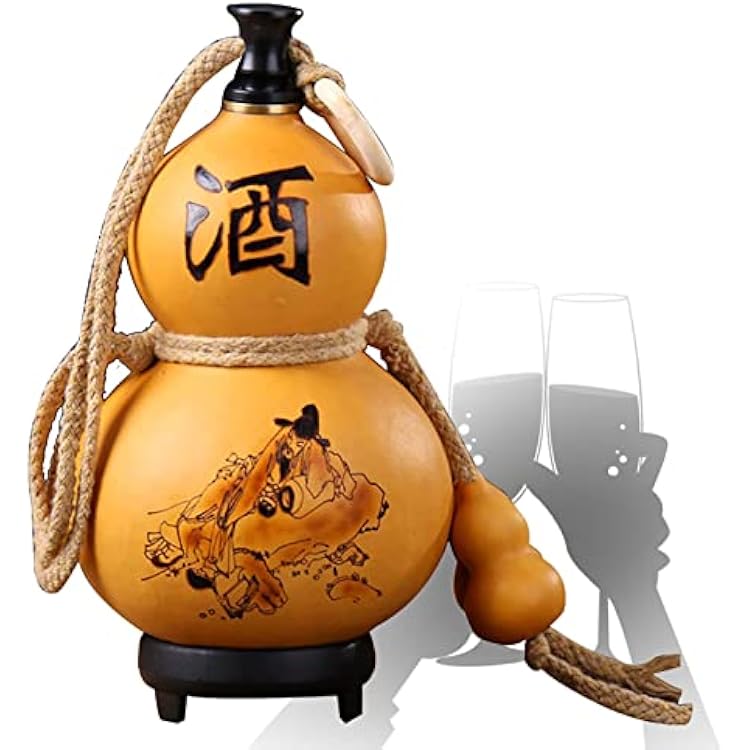 Wine Gourd Jug, Beeswax Anti-Seepage Hip Flask, Outdoor Portable Water Bottle, Easy to Clean, with Gourd Pendant, Home Decoration Empty Bottle Size : 1000ml