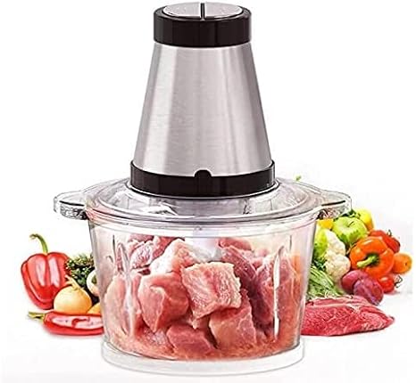 Electric Food Chopper,5 Cup BPA-Free Mini Processor, 1.2L Glass Bowl Meat Grinder for Vegetable, 4 Sharp Blades, Fast & Slow 2 Speeds, 300W Christmas gift, Black Silver