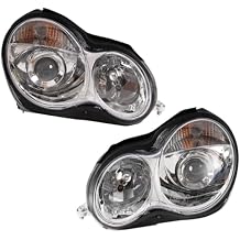Performance Driver and Passenger Side Headlight Assembly Set Chrome Housing Compatible with 01-05 Mercedes Benz C240 C320 05-07 Mercedes Benz C230 Halogen Only