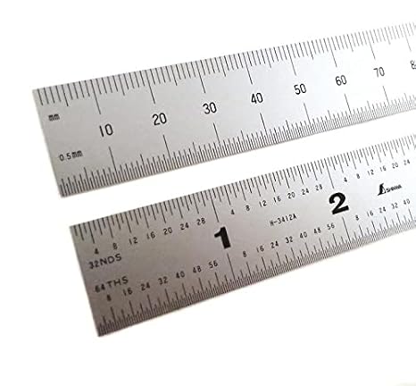 Shinwa 36 Inch Rigid Stainless Steel Machinist Ruler English/Metric Graduations (1/64, 1/32, mm and .5mm) Satin Chrome Finish
