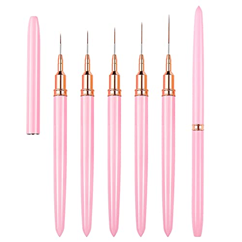 5Pcs Pink Nail Art Liner Brushes Set,Fine Nail Painting Brushes,Nail Brushes Nail Liner Brush Set for Nail Art Design.58122025mm
