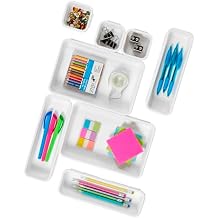 madesmart 8 Piece Interlocking Bin Pack, Modular Drawer & Desktop Organizer for Office Supplies, Tools, Kitchen Utensils & Bathroom Items, Configurable Storage System, White