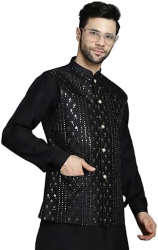 Maple Clothing Mens Nehru Jacket Indian Waistcoat Chikankari Traditional Vest Bandhgala Festive Wedding Outfit