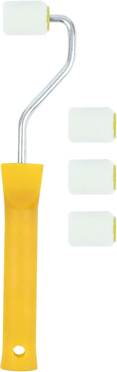 1 Inch Mini Paint Rollers for Touch up Trim Edge or Corner, Extra Small Paint Wool Brushes for House Painting, Tiny Painting Tool1 Handle 4 Rollers