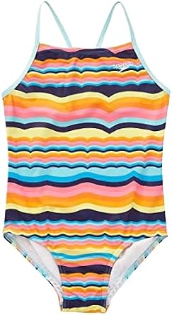 Speedo Girls Thin Strap One Piece Swimsuit (Rainbow, X-Small 5/6)