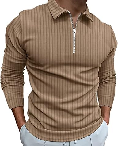 Polo Shirts for Men Golf Shirts Long Sleeve Zip Up Lapel Business Smart Casual Tops Henley V Neck Rugby