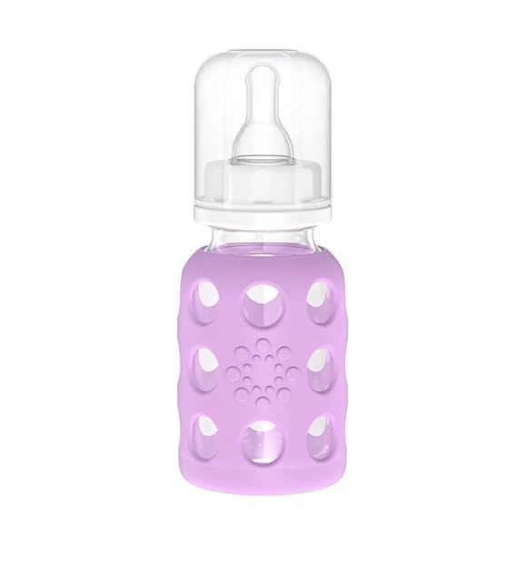 Lifefactory 4oz Glass Baby Bottle with Stage 1 Nipple, Grape