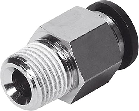 Festo 153007 QS-1/4-10 Push-in Fitting, Nickel Finish Minimum Order Requirement 10 / Order in Multiple of 10