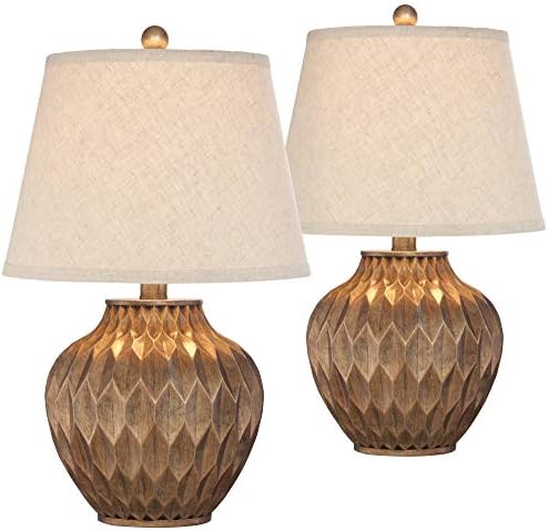 360 Lighting Buckhead Traditional Style Small Accent Table Lamps 22 High Set of 2 Warm Bronze Geometric Urn Tapered Drum Shade for Living Room Bedroom House Bedside Nightstand Home Office