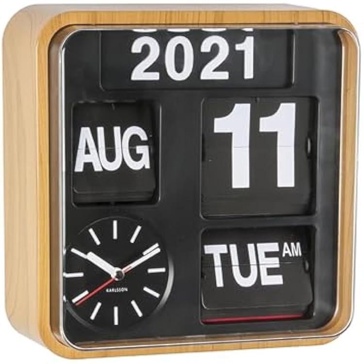Karlsson KA5364WD Flip Calendar Wall Clock Bamboo Wood Mini Flip, Brown