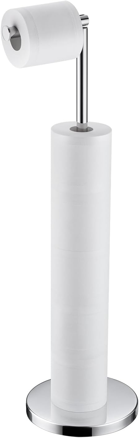 BAGNOLUX Bathroom Toilet Paper Holder Stand with Reserve, SUS304 Stainless Steel Rustproof Pedestal Tissue Roll Holder Heavy Duty, Polished Chrome