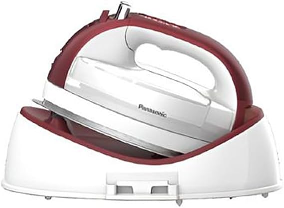 Panasonic Red 360 Freestyle Cordless Iron NI-QL2000R - Cordless Steam Iron for Clothes with Ceramic Charging Base, Vertical Steam Irons, Compact Heavy Duty Press Ironing Machine, 1700 Watts