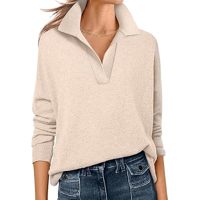 ANRABESS Womens Polo V Neck Long Sleeve Sweaters Lightweight Dressy Casual Business Basic Knit Pullover Top 2026 Fall Outfits