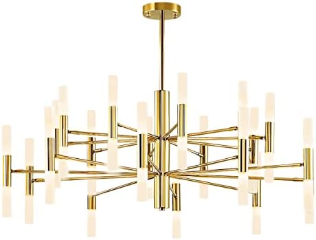 BOKT Mid Century Modern 40-Lights LED Chandelier Brass Gold Office Chandelier Large Vintage Semi Flush Mount Ceiling Light Fixture Acrylic Glass Transitional Bedroom Chandelier...
