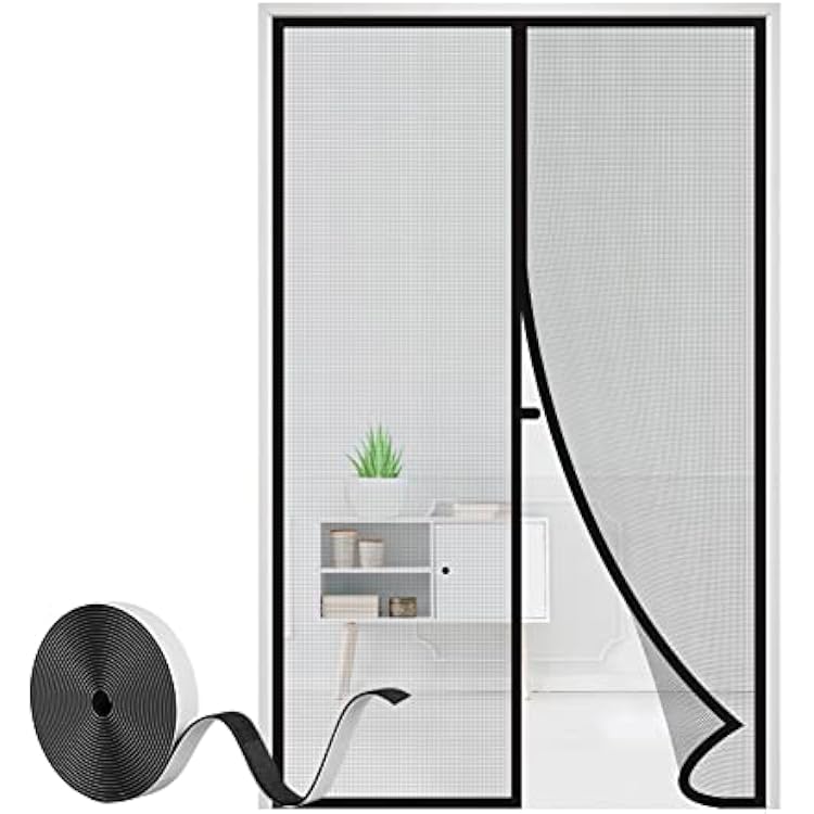 Magnetic Screen Door Fit Door Size 30 x 80, Mesh Size 32 x 81 Center Opening Fiberglass Door Net Screen with Magnet Mesh Curtain Fits Front Doors