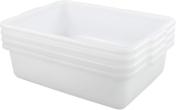 13 Liter Commercial Bus Tubs Dish Pan Basin, 4-pack, White