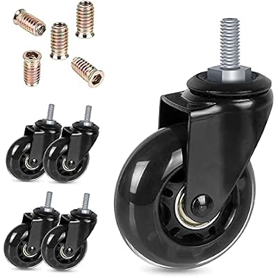 Hirate 2.5 Office Chair Casters with 516-18UNC Threaded Stem Heavy Duty Gaming Chairs Casters Replacement Safe for Hardwood Tile Floors, Set of 5 with Screw Inserts