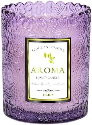 Lavender Scented Candle, Purple Glass Jars - 100% Natural Soy, 5.3OZ, 30HR Burn Time Aromatherapy for Home, Gift for Women & Men, Stress Relief