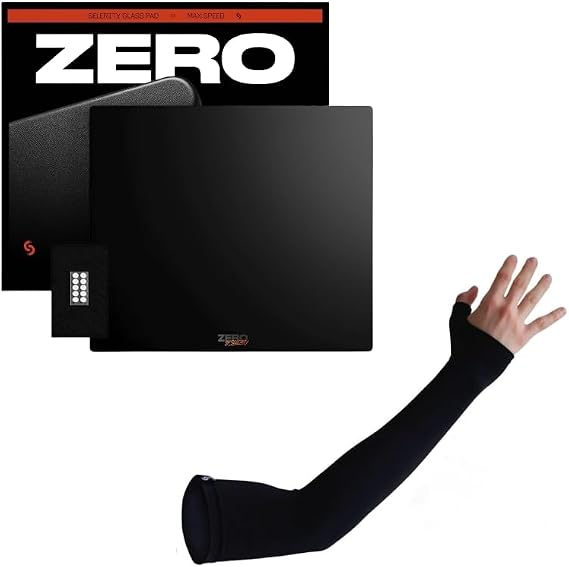 Gaming Arm Sleeve PC Black Size L + Glass Gaming Mouse Pad Black Large 19.3 x 16.5 inch