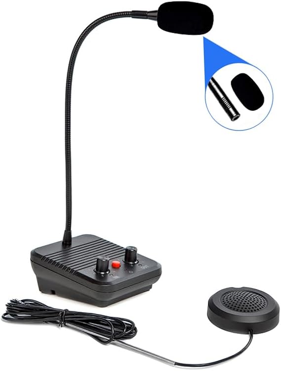 Wired Two-Way Window Intercom, Anti-Interference Talk Through Glass Microphone Speaker, Hands-Free Counter Communication System for Bank, Hospital, Food Truck, Ticket Office, Station, Store