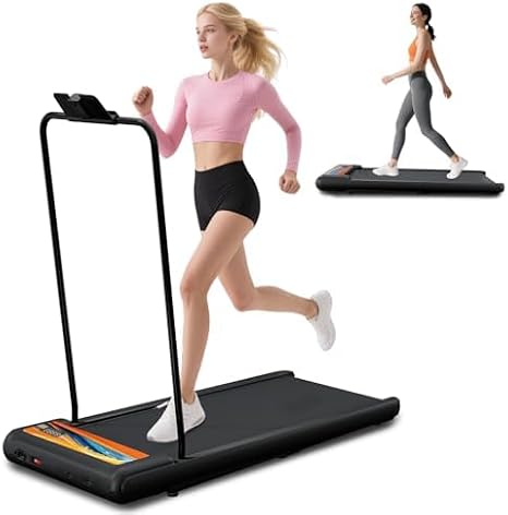 RIVANO Treadmill with Handles, 2.5HP Walking Pad Treadmills with Handle Bar, 270LBS Capacity, Under Desk Treadmill with Remote Control LED Display, Electric Treadmills for Home Small, Orange