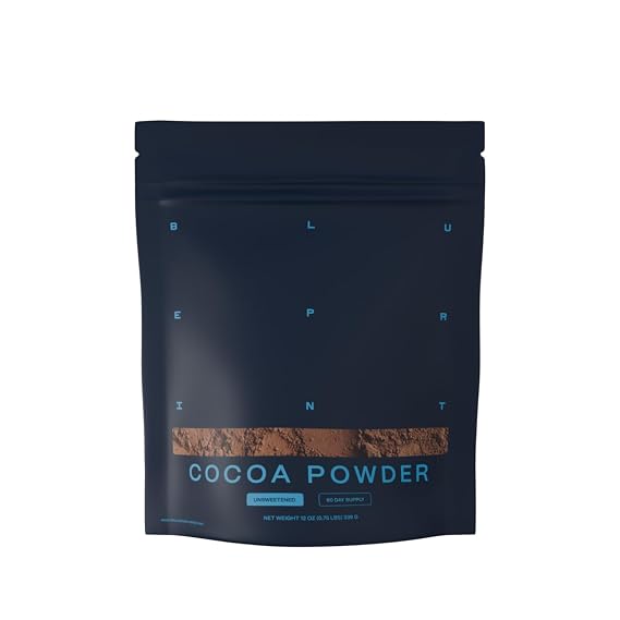Blueprint Bryan Johnson Non Dairy Cocoa Powder Elite Level Flavanols 100% Pure Cocoa Low Fat Unsweetened Cocoa Undutched Keto Friendly Great for Baking, Cooking & Smoothies 12oz Bag