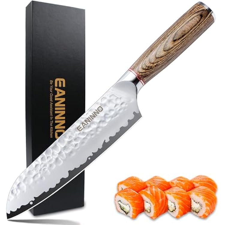 Japan Santoku Japanese Chef Knife 7 inch German High Carbon Steel Kitchen Cutting Knife Forged Asian Chefs Knife for Meat Vegetable Pakkawood Handle 2023