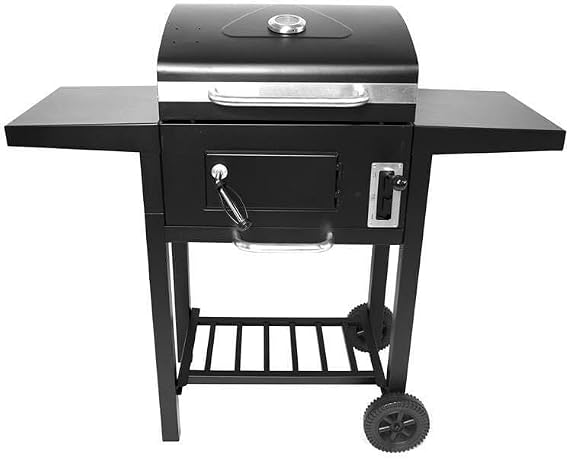 Portable Charcoal BBQ Grill with Adjustable Temperature, Lid Cover, Storage Shelf & Wheels for Outdoor Cooking