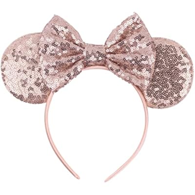 CLGIFT Rose Gold Mickey Ears, Sparkly Mickey Ears, Rose Gold Minnie Ears, Rose Gold Ears, HANDMADE, one size fits all