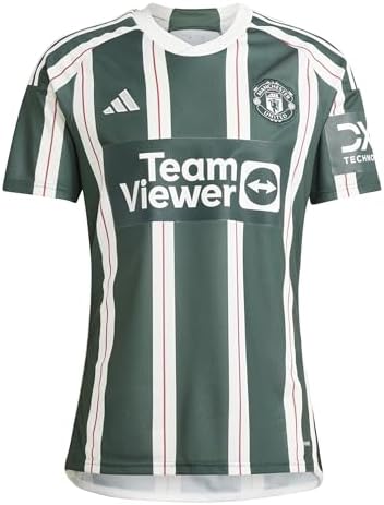 adidas Manchester United 2324 Away Jersey - Classic Vertical Stripes, Moisture-Absorbing AEROREADY, Embroidered Club Badge