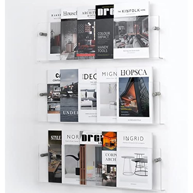 Clear Acrylic Brochure Holder Wall Mount 3 Tier, Hanging Bookshelf Magazine Rack Literature Storage Rack for Waiting Room, Living Room, Office, Home Display