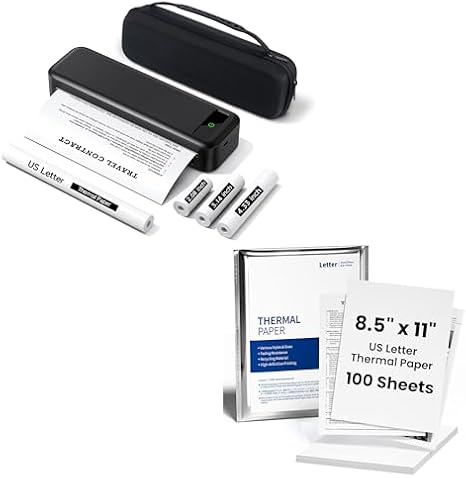TATTMUSE Portable Thermal Printer Set with Carry Case & 100 Sheets 8.5" x 11" US Letter Thermal Paper