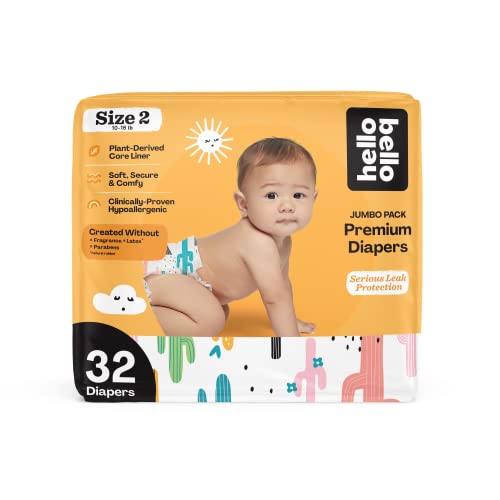 Hello Bello Premium Baby Diapers Size 2 I 32 Count of Disposeable, Extra-Absorbent, Hypoallergenic, and Eco-Friendly Baby Diapers with Snug and Comfort Fit I Stuck on You