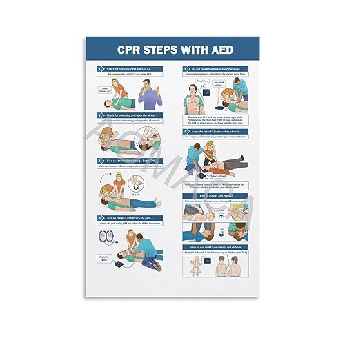 RCIDOS First Aid Knowledge Poster CPR And AED First Aid Step Guide Art Poster Canvas Painting Posters And Prints Wall Art Pictures for Living Room Bedroom Decor 12x18inch30x45cm Unframe-style