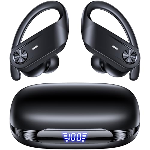 Hybrid Active Noise Cancelling Wireless Earbuds 80 Hrs Playtime Hi-Res Stereo Sound Bluetooth Headphones with Transparency Mode Ear Buds with Earhooks ANC Sports Earphones for Workout Running Travel