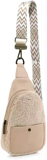 Cute Plush Cross-Body Sling Bag Vegan Leather Crossbody Women Fluffy Chest Purse