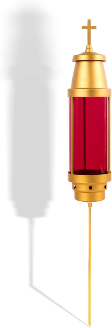 Cemetery Candle Holder for Grave, Red 33" Latin Cross Eternal Flame Light